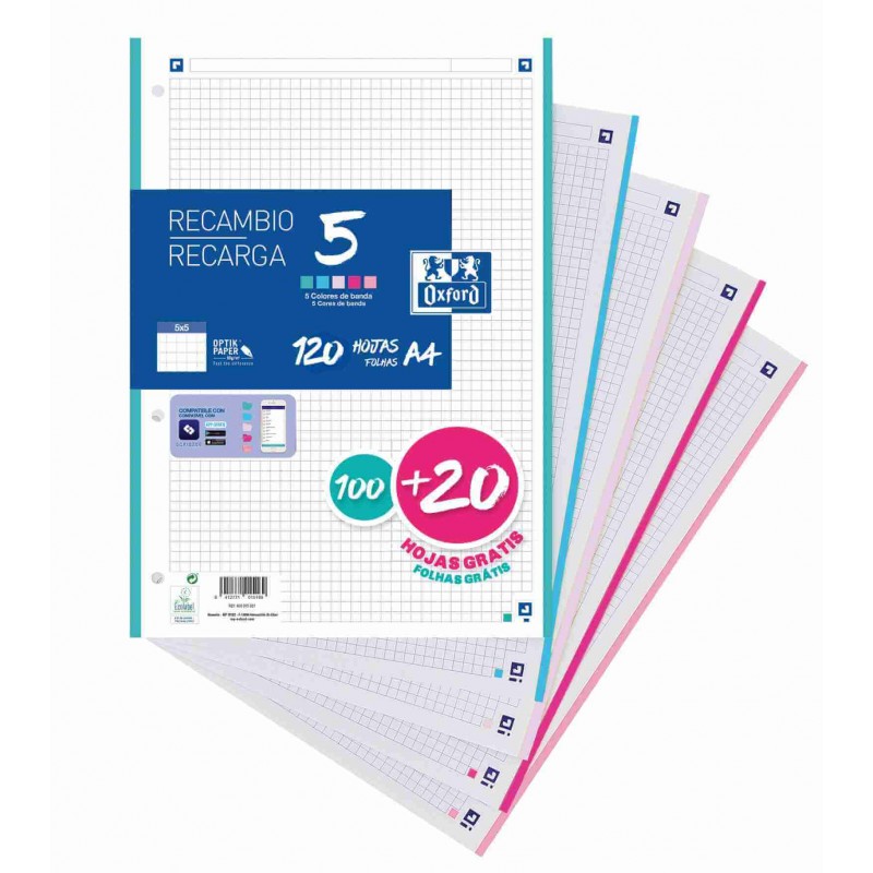recambio oxford 120h a4 5colores banda