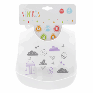 babero de silicona blanco con recoge migas suave ,ajustable y facil de limpiar