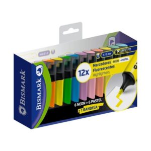 12 marcadores fluorescentes bismark neon + pastel con bandeja